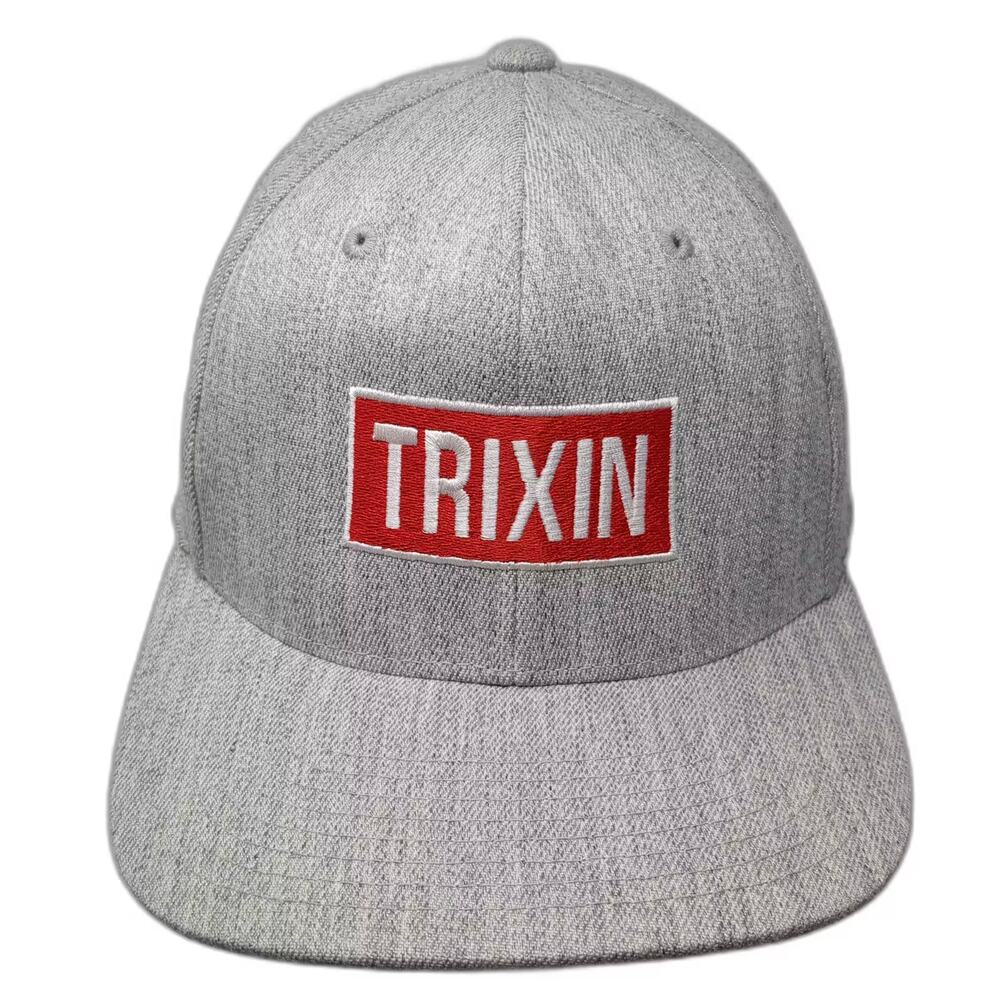 Trixin Snapback Hat Gray Red One Size Flat Brim Embroidered Flexfit Adjustable